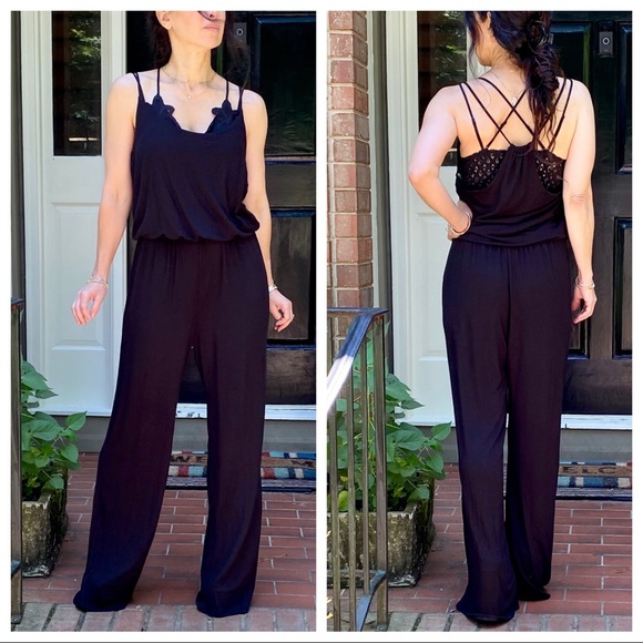 BLACK WIDE LEG TANK JUMPSUIT - Picture 2 of 11